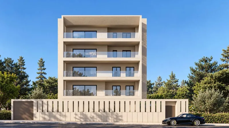 Vrilissia Residences · Concept visualisation · centred front elevation · DNE Architects